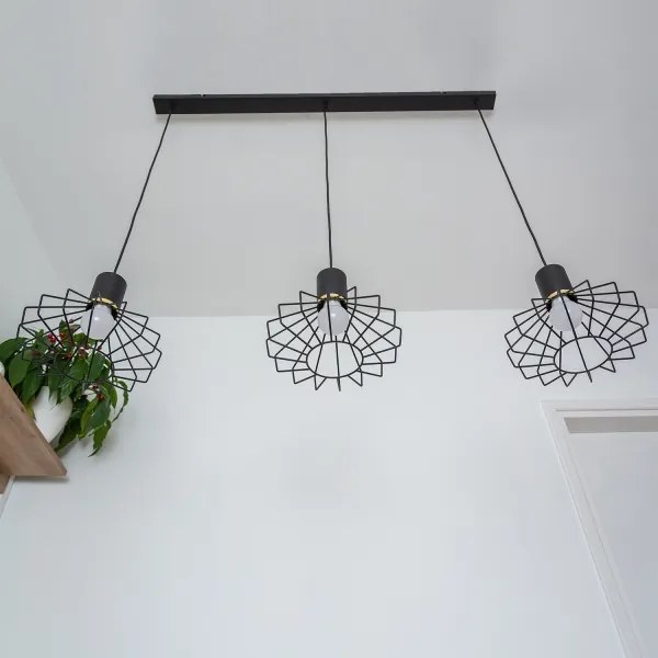 Lustră suspendată cu cablu SOLANO 3xE27/15W/230V negru/auriu