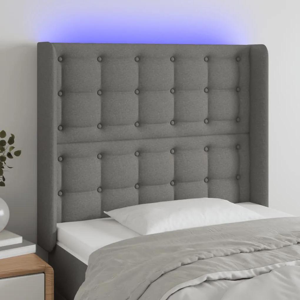 3124465 vidaXL Tăblie de pat cu LED, gri închis, 93x16x118/128 cm, textil