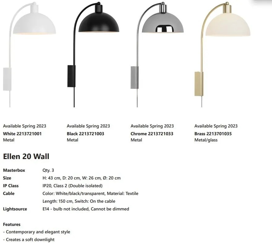 Aplica de perete design minimalist scandinav Ellen 20 White
