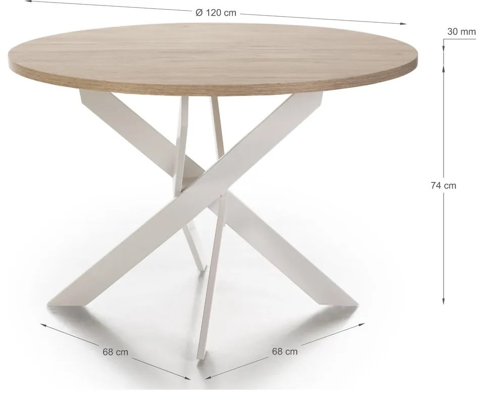 Masă de dining rotundă cu blat cu aspect de lemn de stejar ø 120 cm Ther – Marckeric