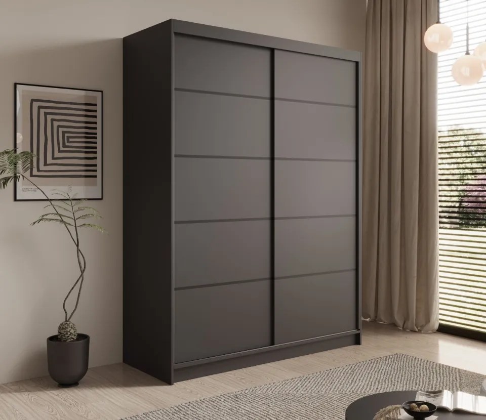 Dulap cu usi glisante, 150x58x200 cm, Calma 150, ADRK Furniture (Culoare: Negru / Negru)