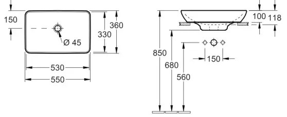 Villeroy & Boch 41135501 - Lavoar pentru blat VENTICELLO 55,5 x 36 cm ceramică/albă