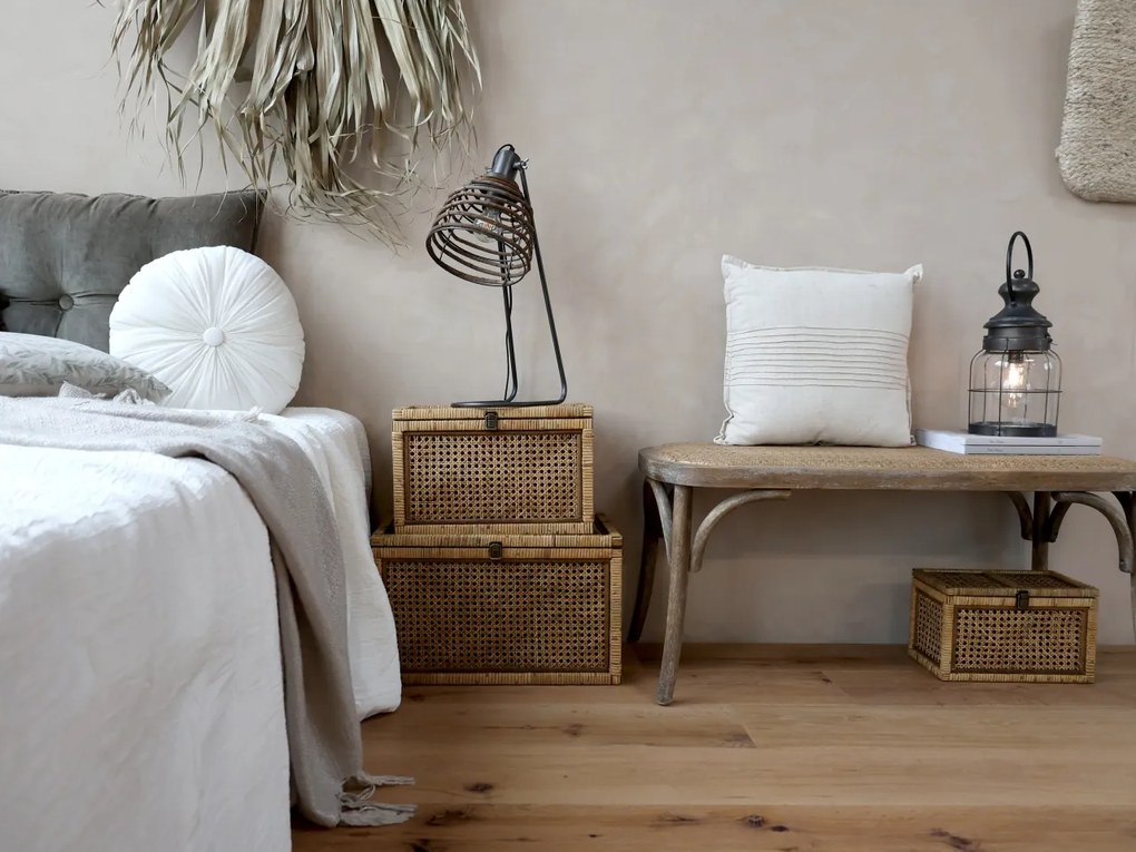 Bancheta din lemn de cauciuc, rattan si rachita , cu aspect vintage, Old French