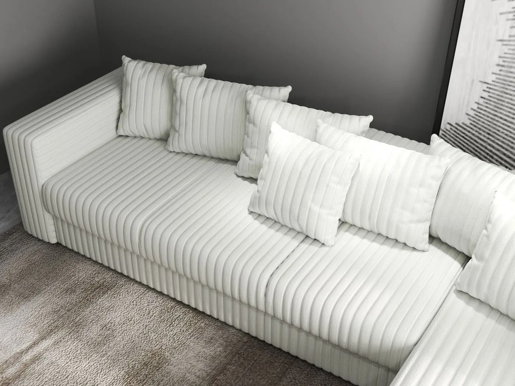 Colțar extensibil dumonde cu ladă de depozitare si sezut confortabil din spuma high-density, Gloria Ambience Ivory II 320x183 cm