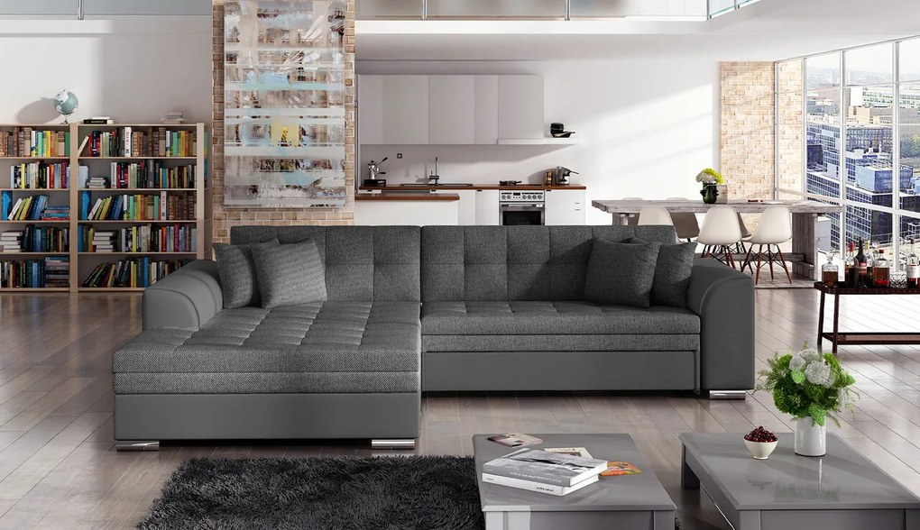 Coltar extensibil stanga 4 locuri, ELTAP, Sorento, 296x194x78 cm, lemn/poliester, gri inchis/gri