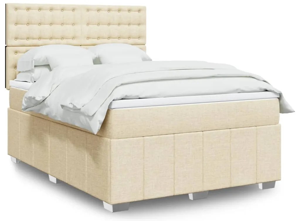 vidaXL Pat continental cu saltea, crem, 140x200 cm, material textil