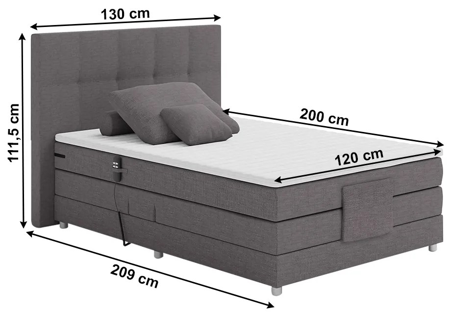 Pat electric reglabil, arcuri, gri, 120x200, MURKO NEW