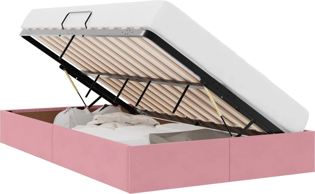 vidaXL Pat cu storage cu headboard Roz 120 x 200 cm Catifea