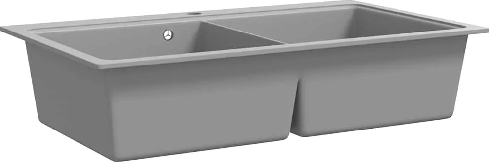 vidaXL Chiuvetă de bucătărie din granit încastrată, cu două cuve, gri