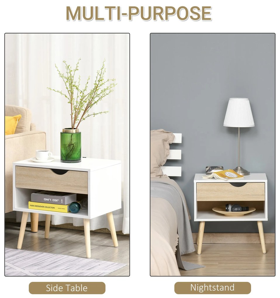 HOMCOM Noptiere Moderne cu Sertar și Raft, Design Modern și Funcțional, Ideal pentru Cameră de Dormit, Albastru | Aosom Romania