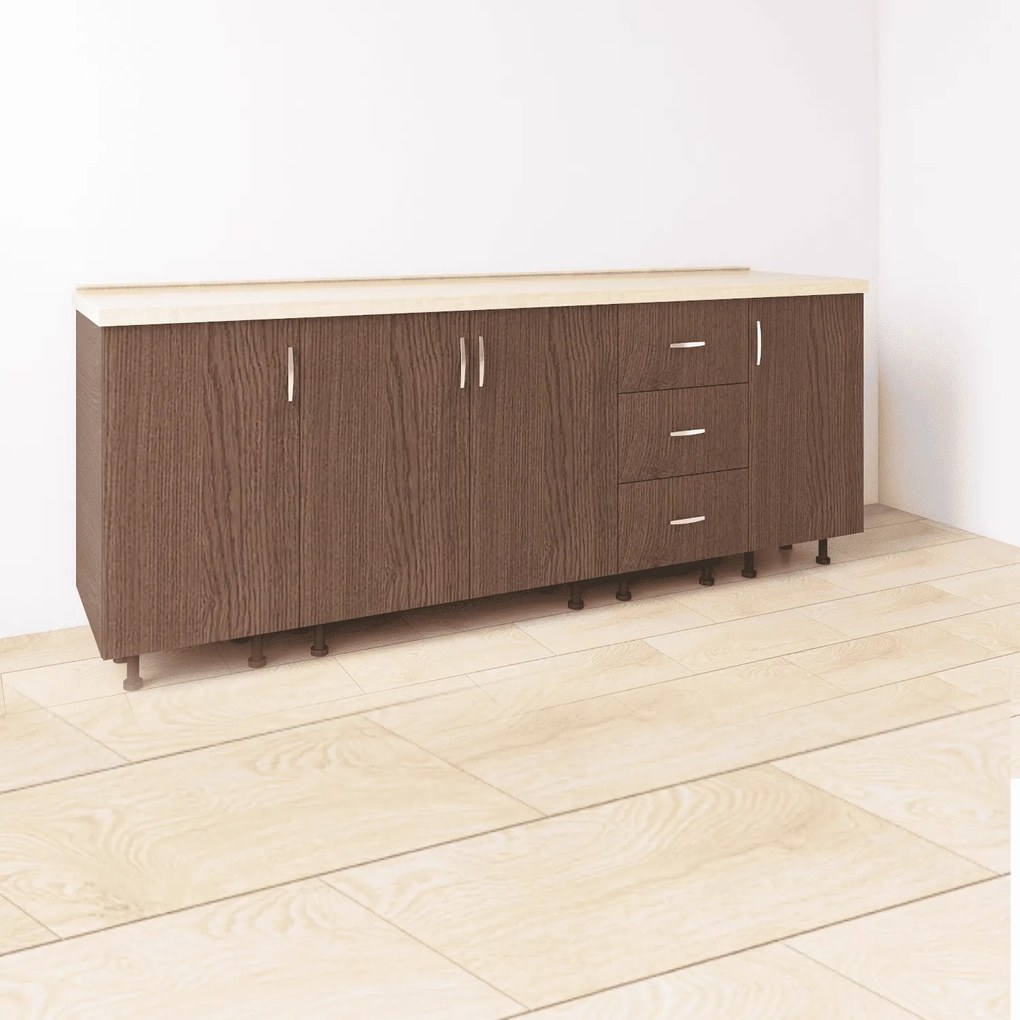 Set Corp Bucatarie L200 x H90 x A50cm, Culoare Wenge, Picioare Reglabile, Blat Termorezistent 2.8 cm