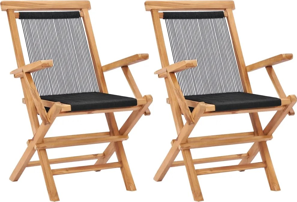 vidaXL Scaune de grădină pliabile, 2 buc, lemn masiv de tec & frânghie