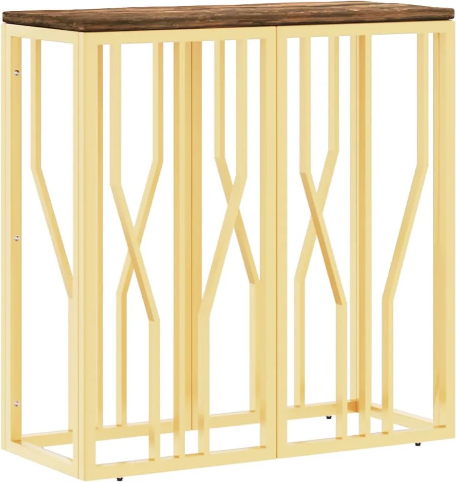 vidaXL Măsuță de cafea, auriu, oțel inoxidabil și lemn masiv reciclat