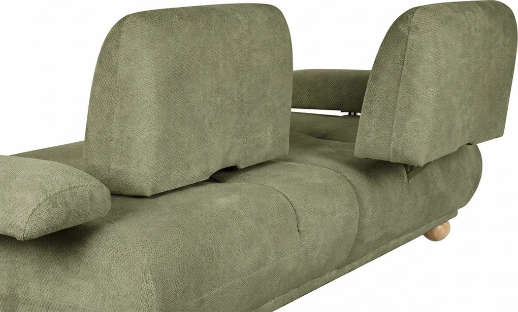 Canapea extensibilă cu 3 locuri din bumbac, verde, spătar rabatabil, picioare sferice din lemn, material rezistent la pete, 95 x 245 x 125 cm,