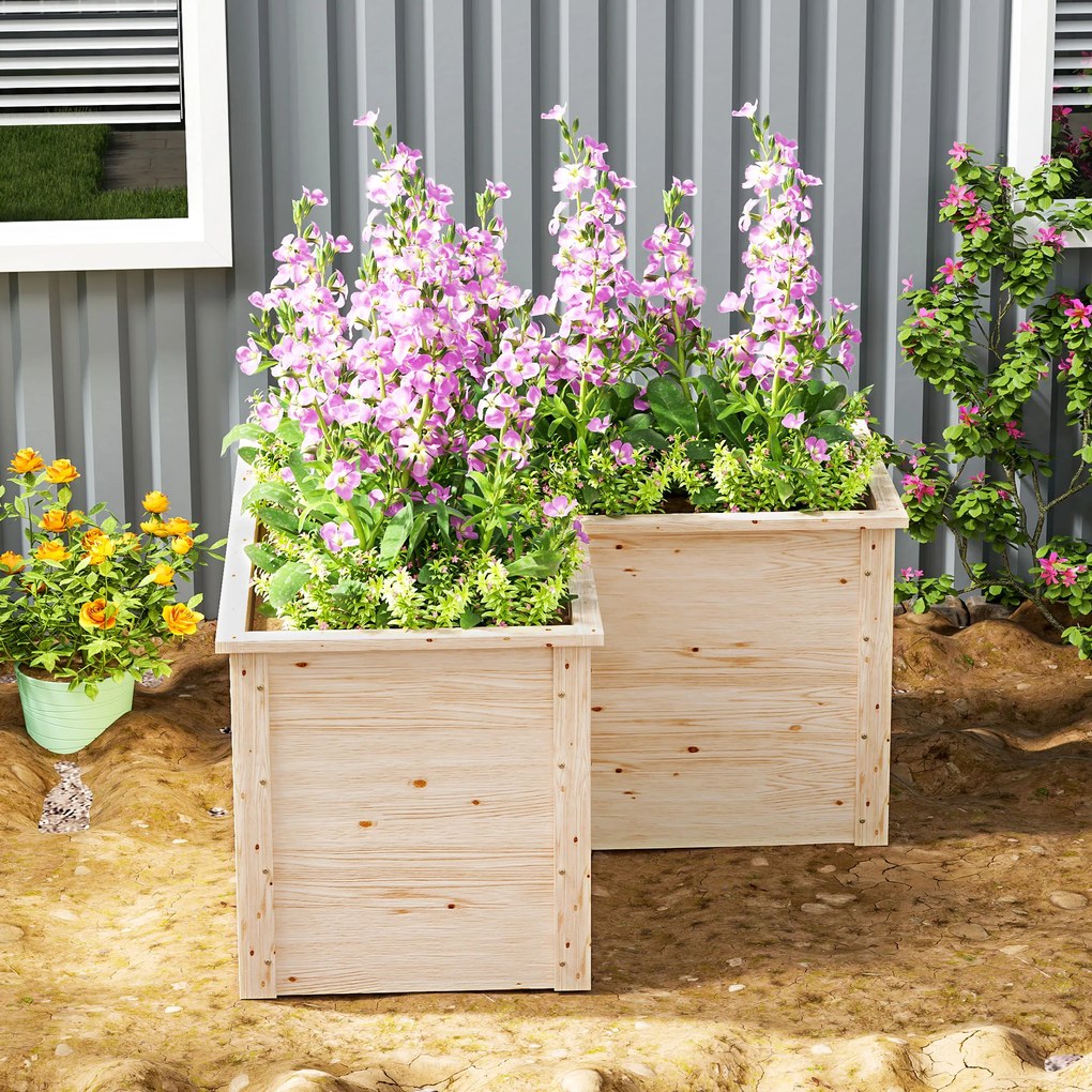 Outsunny Jardinière în formă de L, pat de grădină ridicat, ghiveci de flori cu fund deschis, din lemn 120 x 120 x 62 cm, lemn natural | Aosom Romania