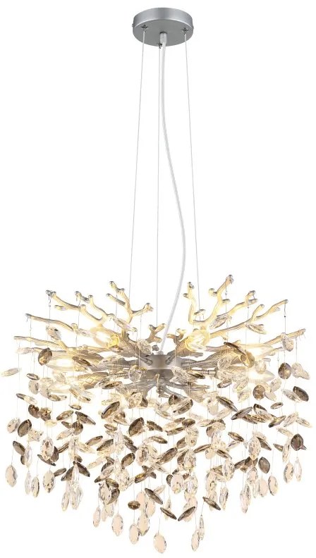 Lustra suspendata metal argintiu mat, cristale de sticla QUEENA