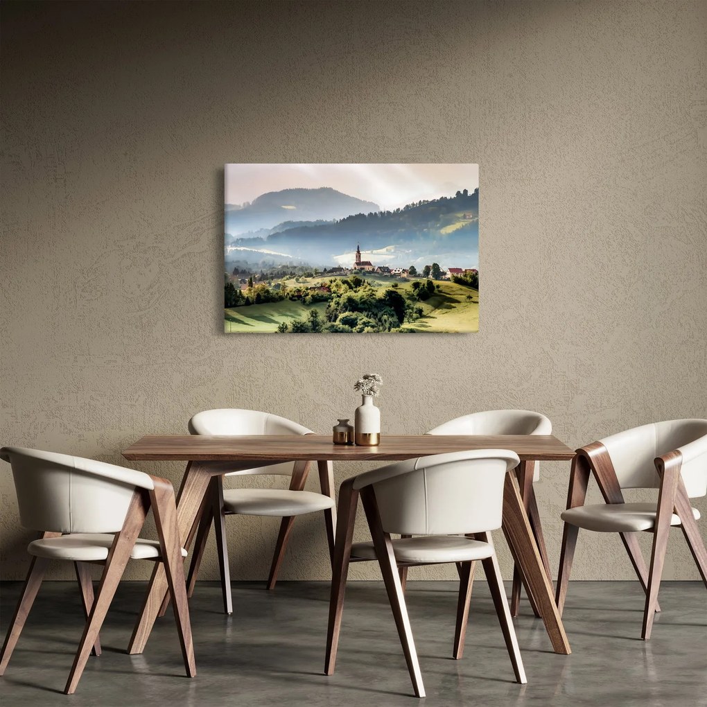 Tablou - sătuț în ceață (90x60 cm)