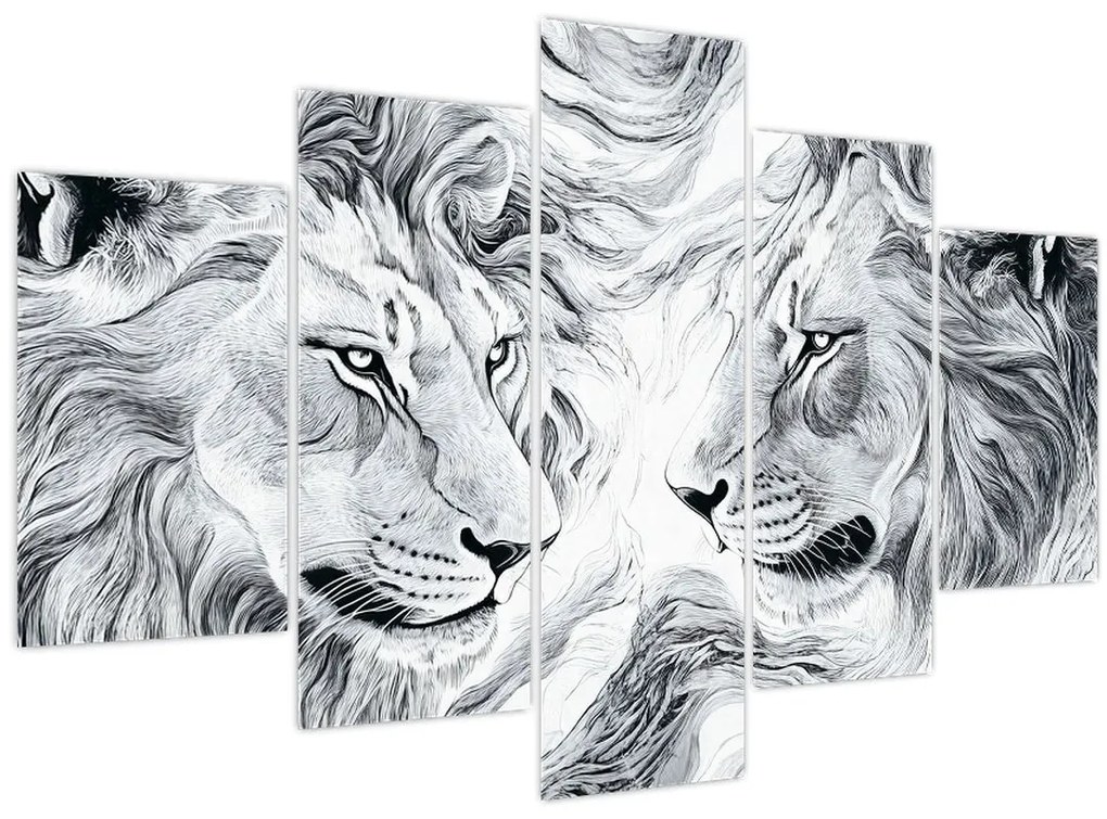 Tablou - Capete de lei desenate (150x105 cm)