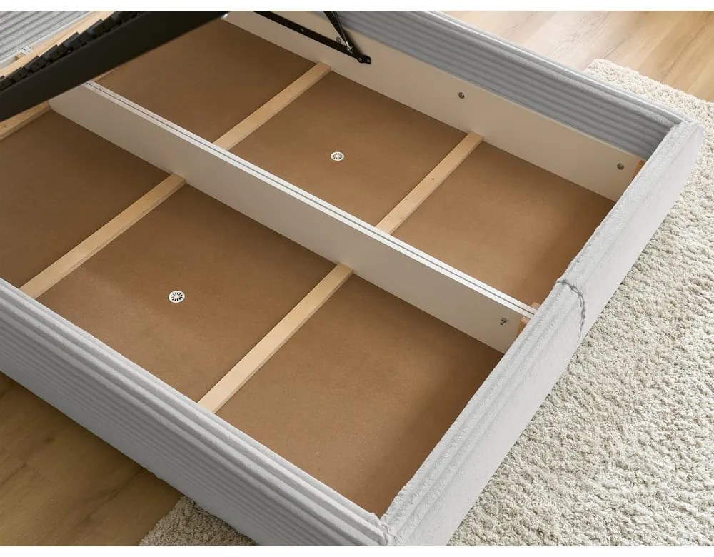 Pat matrimonial gri deschis tapițat cu spațiu de depozitare cu somieră 180x200 cm Jade – Bobochic Paris