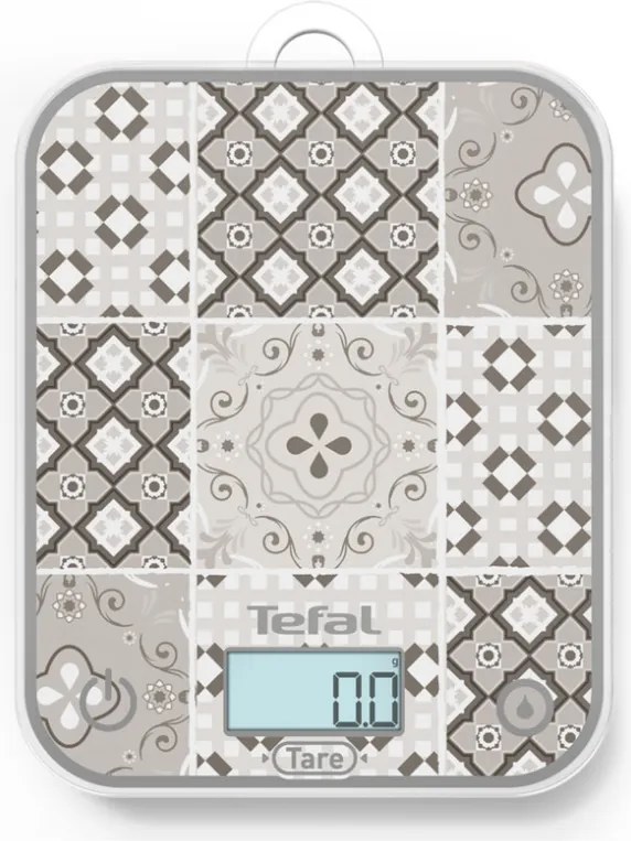Cantar de bucatarie Tefal Optiss BC50D6V0, Pana la 5 kg, TARE, LCD, Sticla, Cifre mari, Gri/Alb