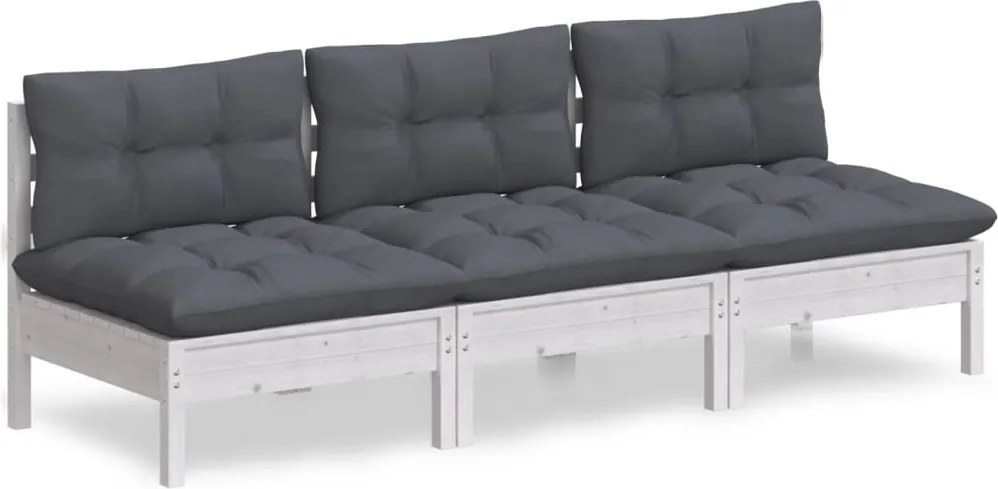 vidaXL Canapea grădină cu 3 locuri, cu perne antracit, lemn masiv pin