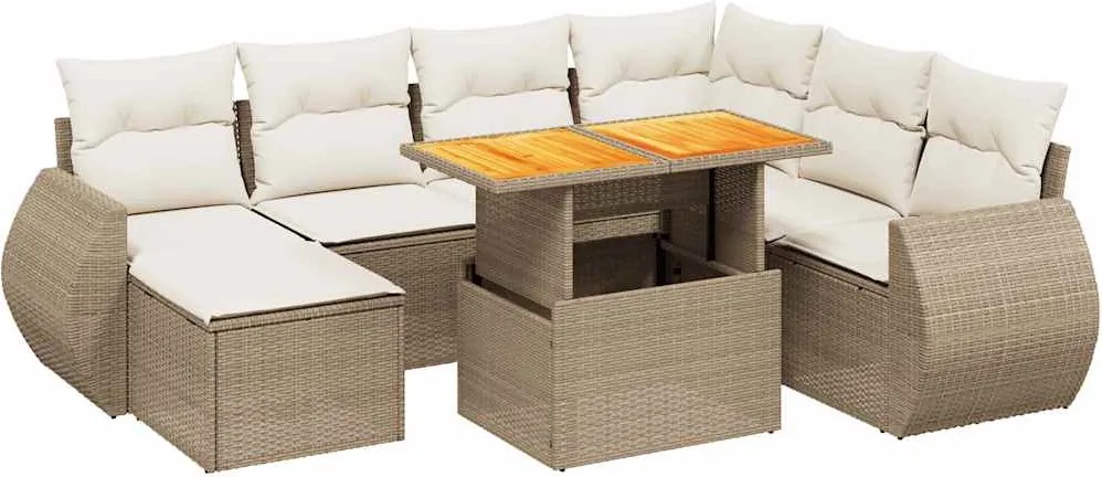 vidaXL Set canapele de grădină, 8 piese, cu perne, bej, poliratan