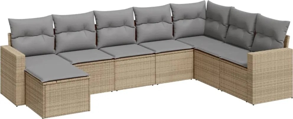 vidaXL Set canapele de grădină, 8 piese, cu perne, bej, poliratan