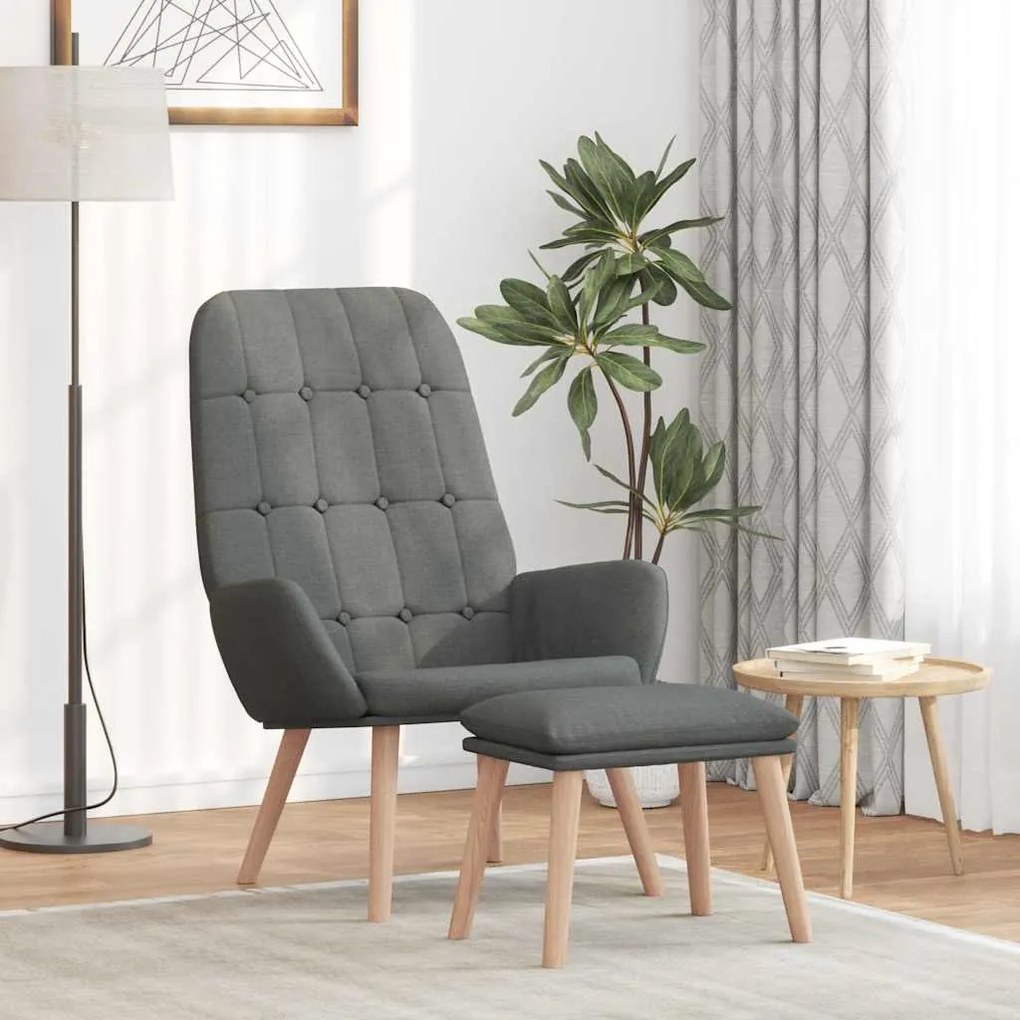 vidaXL Scaun de relaxare cu taburet, gri deschis, textil