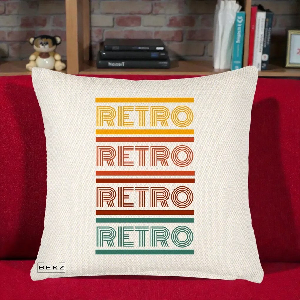 Perna Decorativa RETRO Text Multicolor, 40x40 cm, Crem Reliefat, Husa Detasabila, Perna Inclusa, BEKZ®