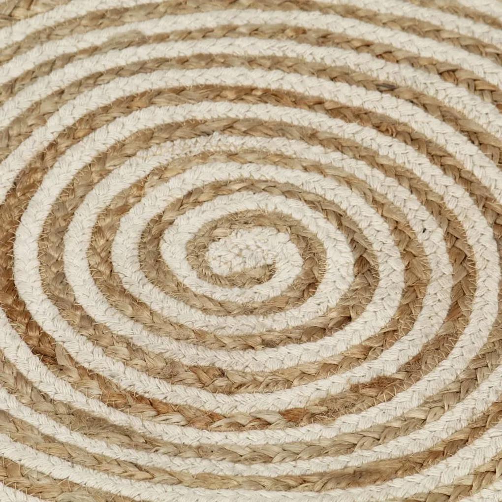 Covor lucrat manual cu model spiralat, alb, 150 cm, iuta Alb, 150 cm
