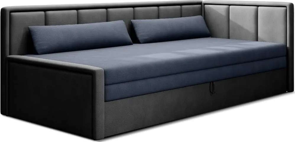 Canapea albastră/gri extensibilă/cu spațiu de depozitare cu tapițerie din chenille 214 cm Fulgeo – ELTAP