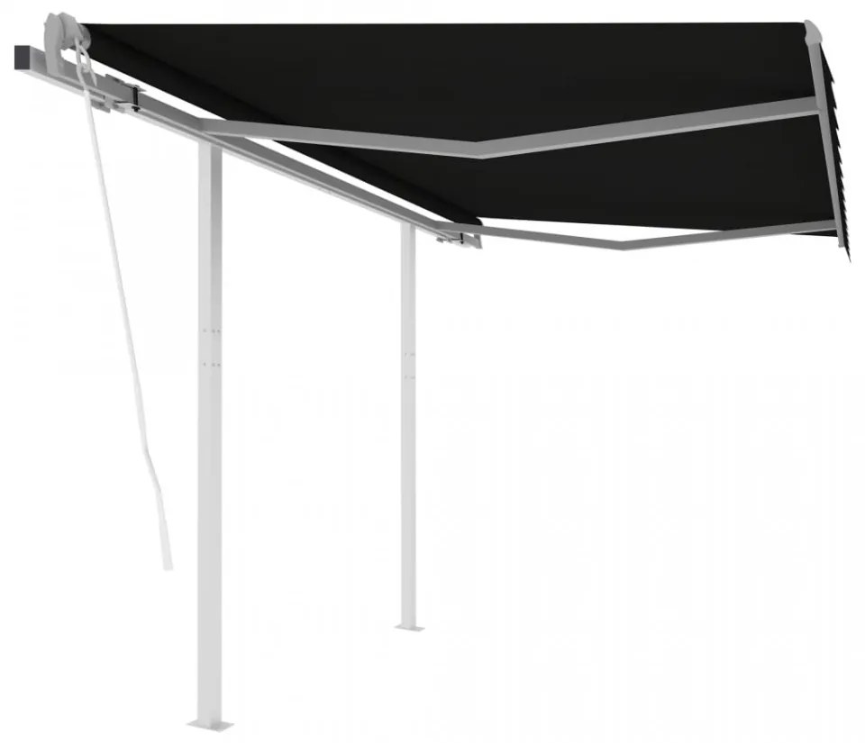 Copertină retractabilă automat cu stâlpi, antracit, 3,5x2,5 m