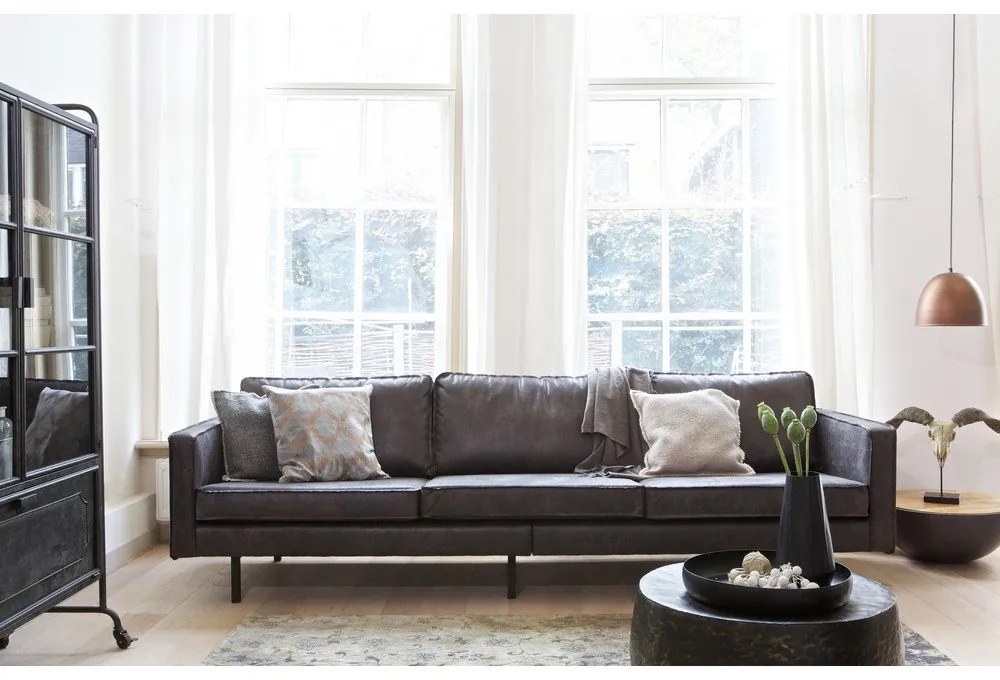 Canapea neagră cu tapițerie din imitație de piele 277 cm Rodeo – WOOOD