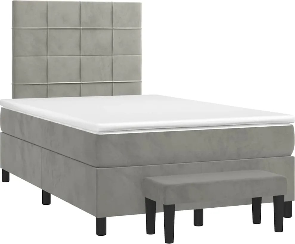 vidaXL Pat box spring cu saltea, gri deschis, 120x190 cm, catifea