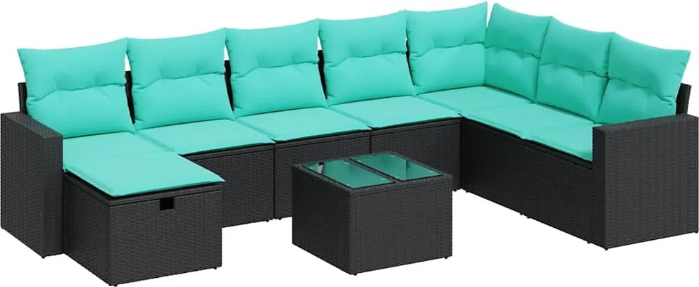 vidaXL Set mobilier de grădină cu perne, 9 piese, negru, poliratan