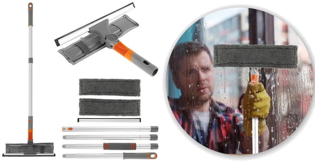 Set de spalator de geamuri 2 in 1, cu maner extensibil