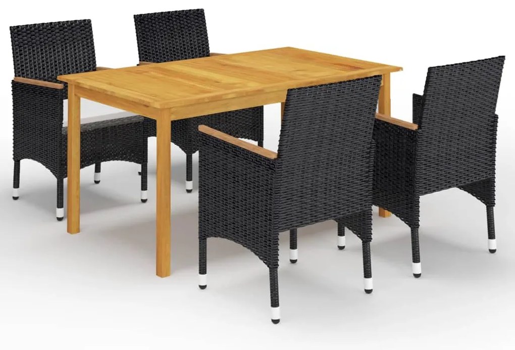 vidaXL Set masă pentru grădină, 5 piese, cu perne, negru