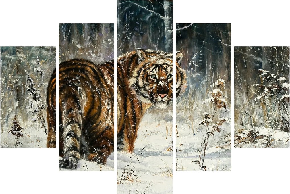 Tablou - Tigru într-o pădure înzăpezită, pictură în ulei (150x105 cm)