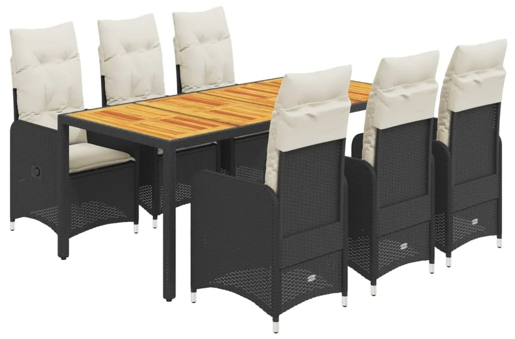 3276981 vidaXL Set bistro de grădină, 7 piese, cu perne, negru, poliratan