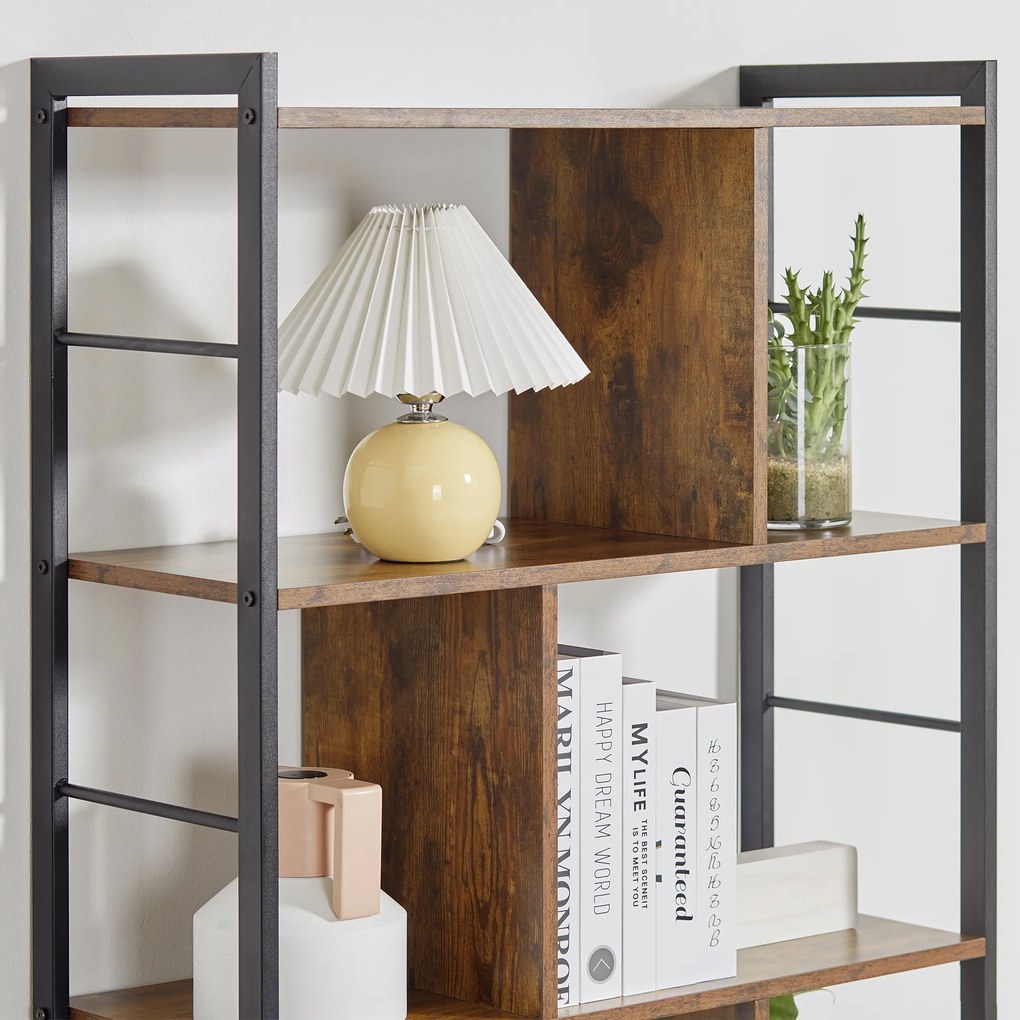 HOMCOM Bibliotecă cu 5 Rafturi, Compartimente Deschise, 77 x 30 x 157,5 cm, Maro Rustic și Negru | Aosom Romania