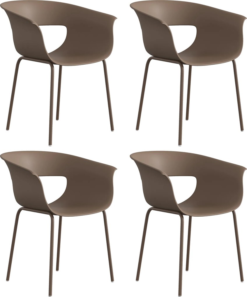 Outsunny Scaune de grădină Set 4 buc ergonomice pentru balcon cu design decupaj cotiere rezistente la intemperii Cafeniu | Aosom Romania