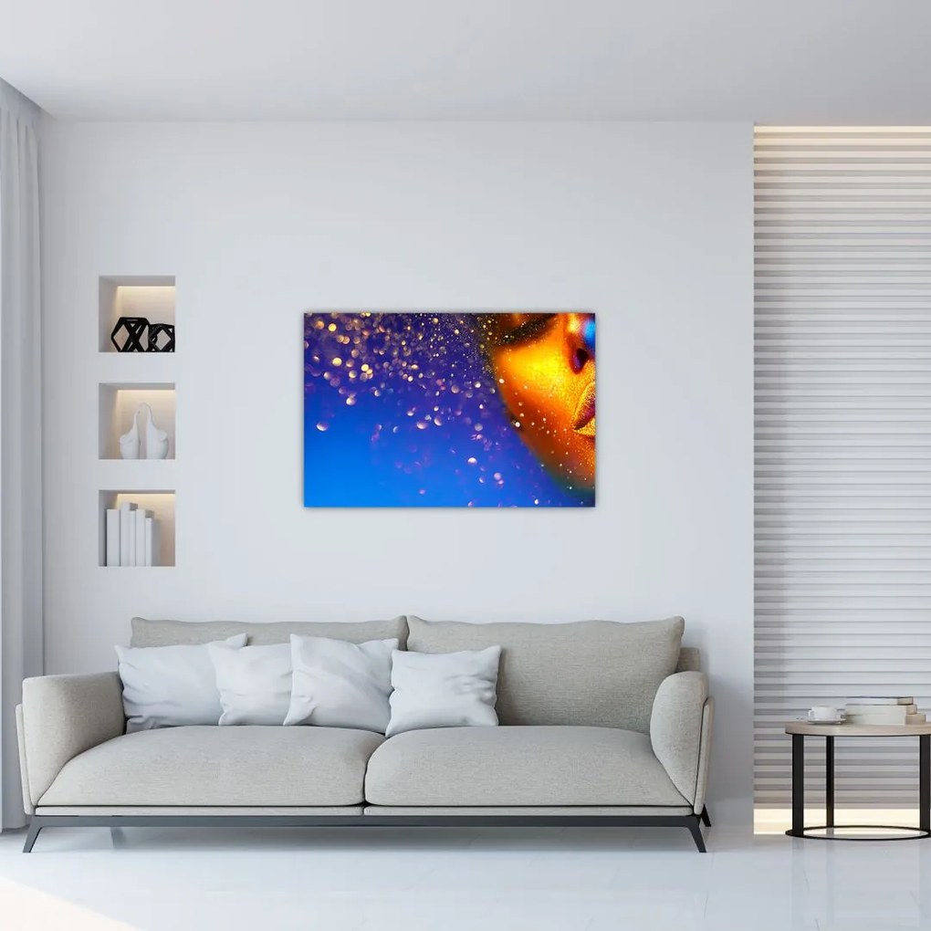 Tablou - Body art, combinație auriu-albastru (90x60 cm)