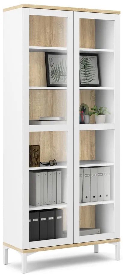 Vitrină albă-în culoare naturală cu aspect de lemn de stejar 89x203x36 cm Roomers – Tvilum