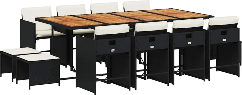 vidaXL Set mobilier de grădină cu perne, 13 piese, negru, poliratan