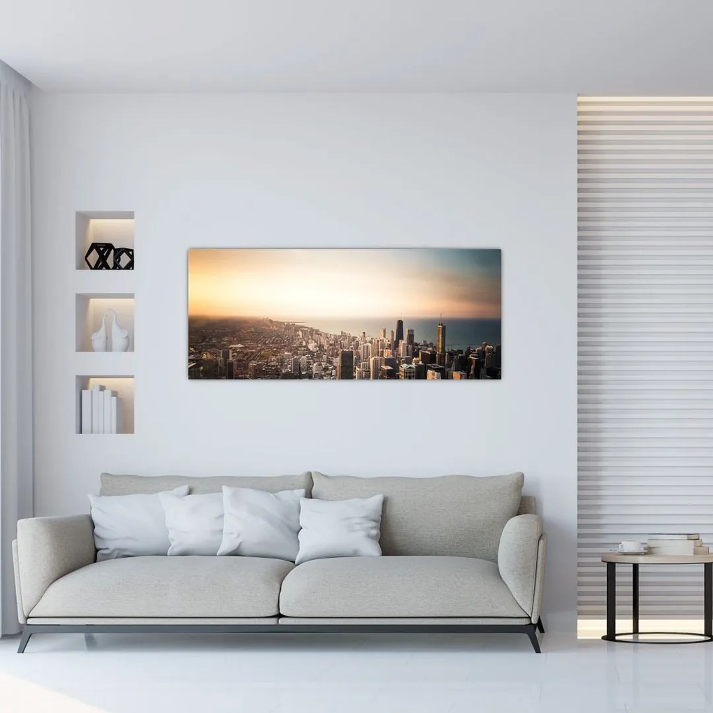 Tablou apusului de soare deasupa orașului (120x50 cm)