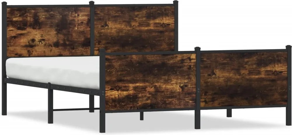 vidaXL Cadru pat metalic fără saltea, stejar fumuriu, 140x190 cm