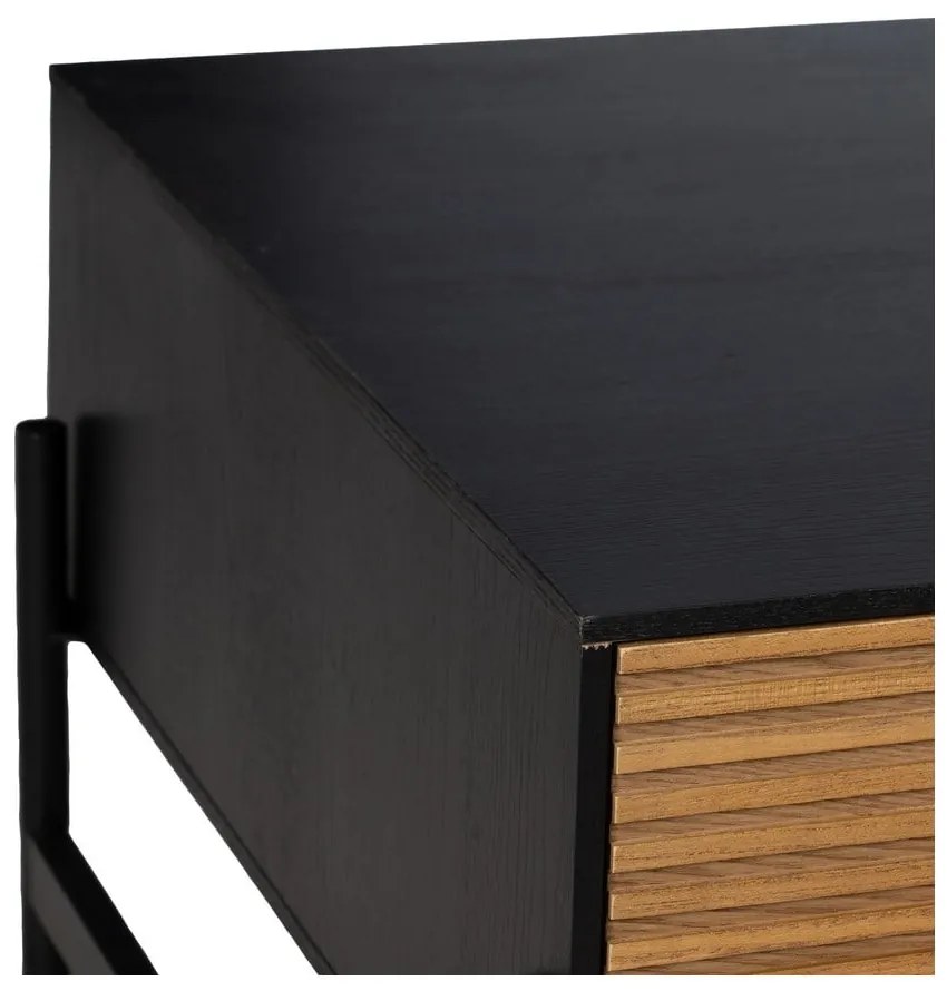 Măsuță de cafea neagră/în culoare naturală cu aspect de lemn de frasin 60x124 cm Orleans – Ixia