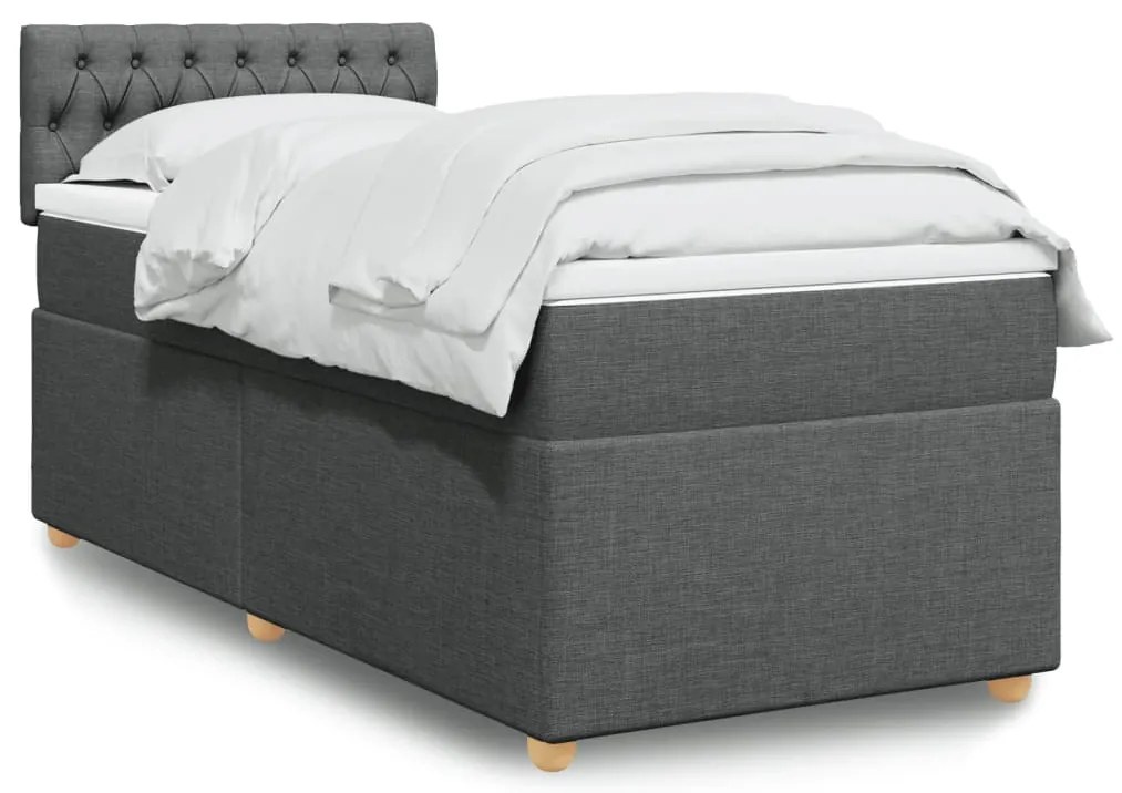 vidaXL Pat box spring cu saltea, gri închis, 100x200 cm, textil