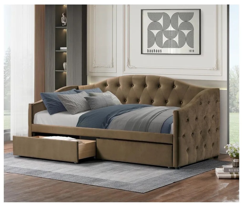 Pat de o persoană (divan) 90 cm Zonas (maro) (cu somieră) (cu sp. depozitare). 1116568