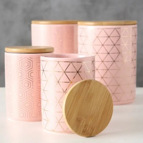 Set 2 recipiente din ceramica, pentru depozitare Cray Roz, Modele Asortate, Ø14xH19 cm / Ø10xH14 cm